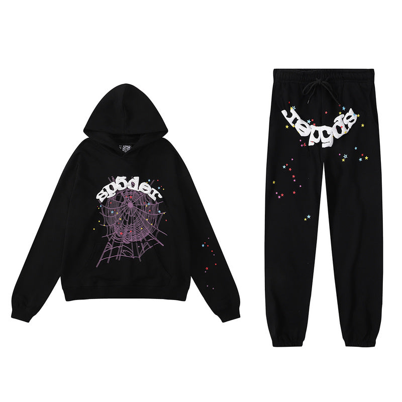 Sp5der Hoodie & Jogger Set – Black/Red Web Streetwear Tracksuit