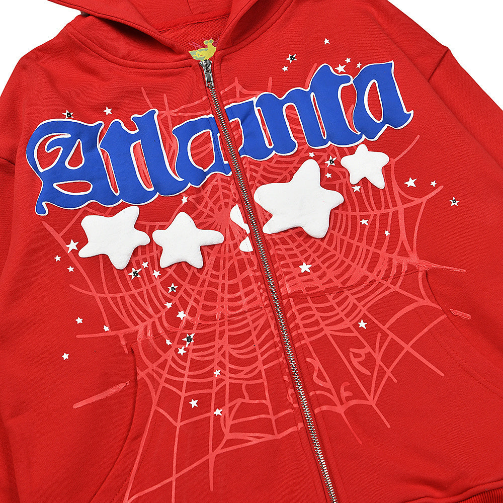 Sp5der Atlanta Zip Up Hoodie in Red & black