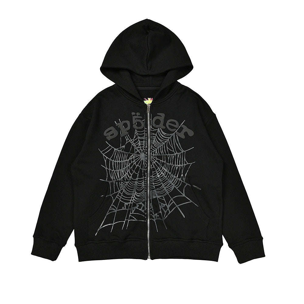 Sp5der Atlanta Zip Up Hoodie in Red & black