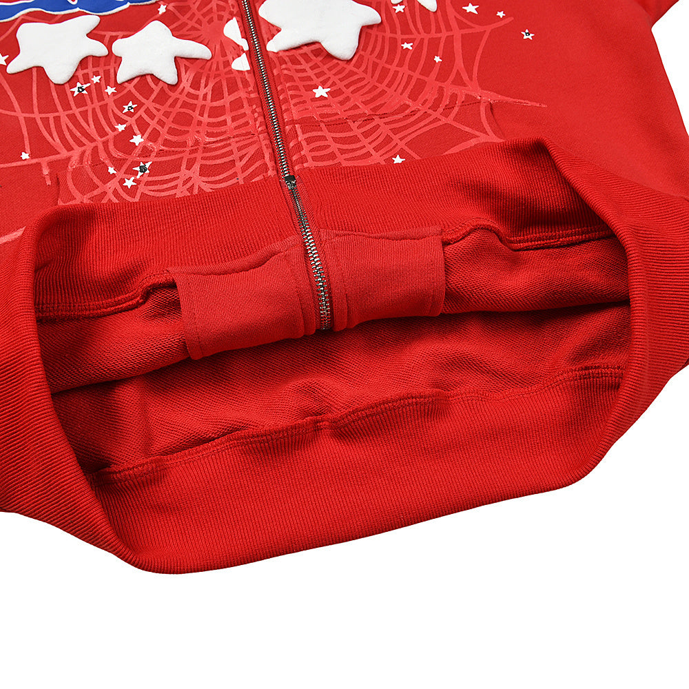 Sp5der Atlanta Zip Up Hoodie in Red & black