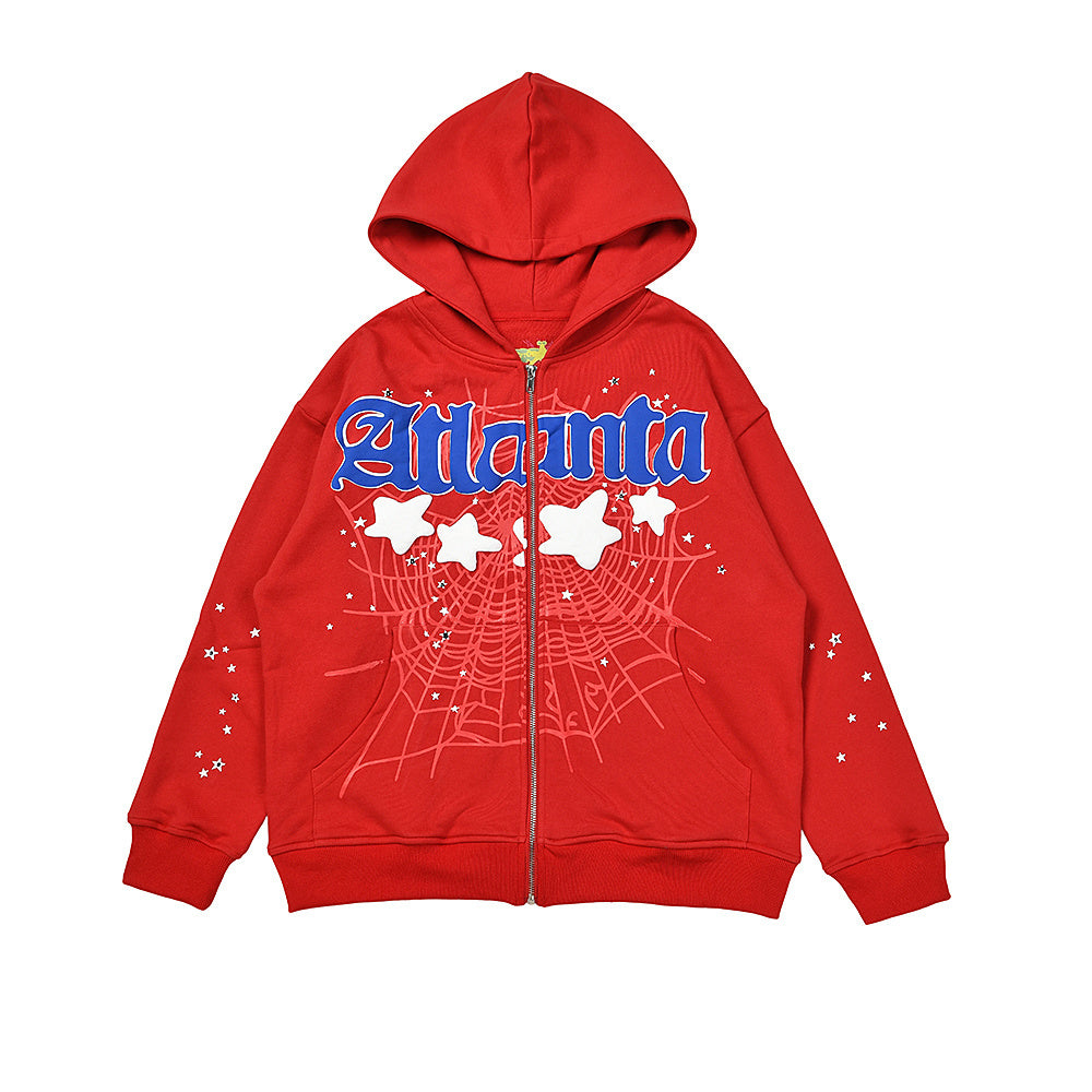 Sp5der Atlanta Zip Up Hoodie in Red & black