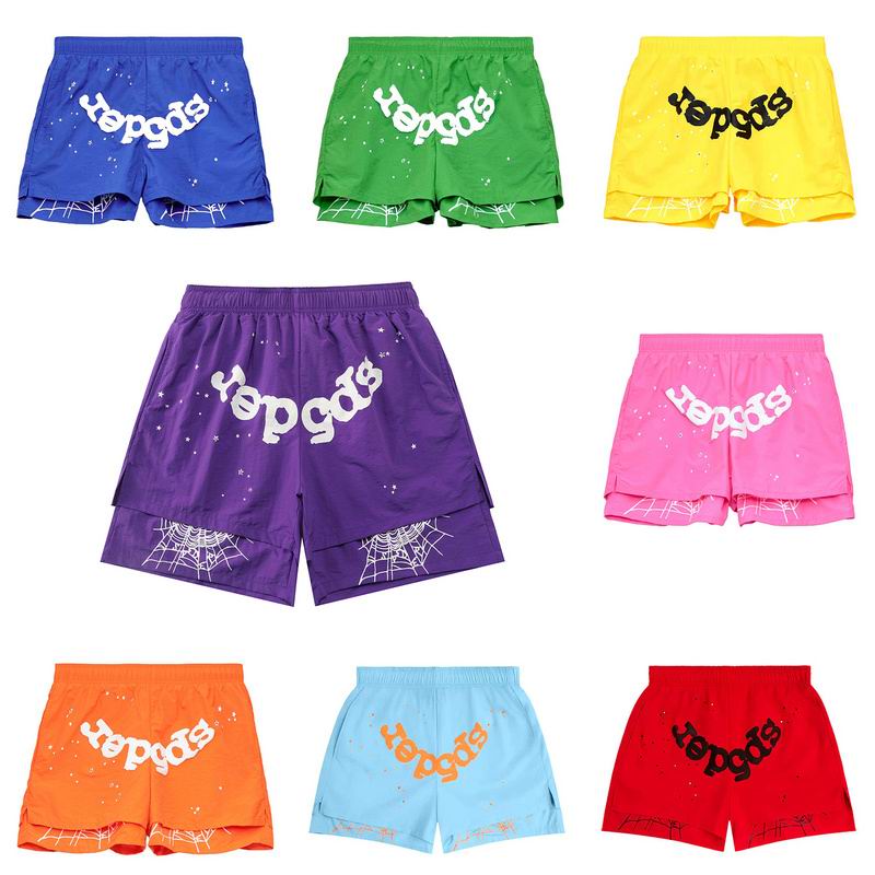 Sp5der Graffiti Logo Shorts – Multi-Color Spider Web Streetwear