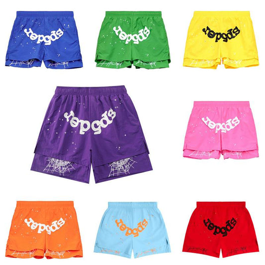 Sp5der Graffiti Logo Shorts – Multi-Color Spider Web Streetwear