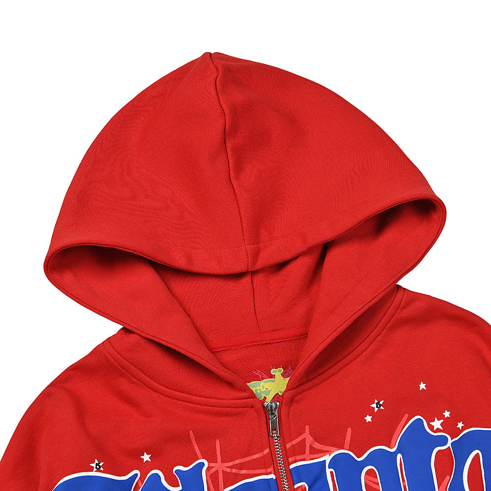 Sp5der Atlanta Zip Up Hoodie in Red & black